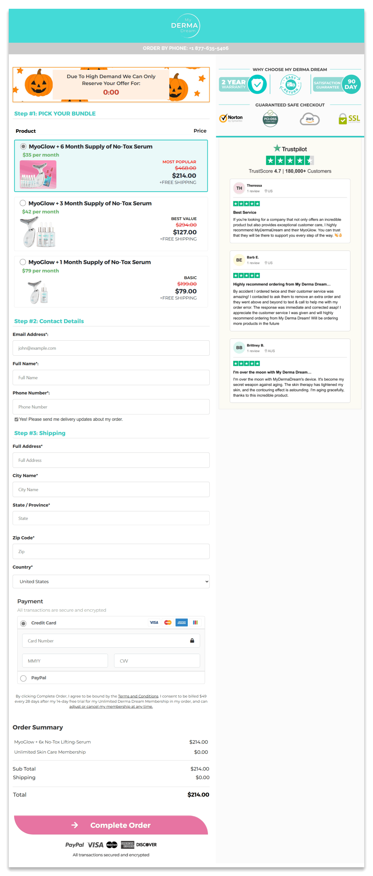 Derma Dream secure checkout page